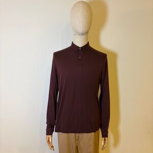 Theory Men’s Bron L Mercer Long Sleeve Polo Shirt - Burgundy - Size M